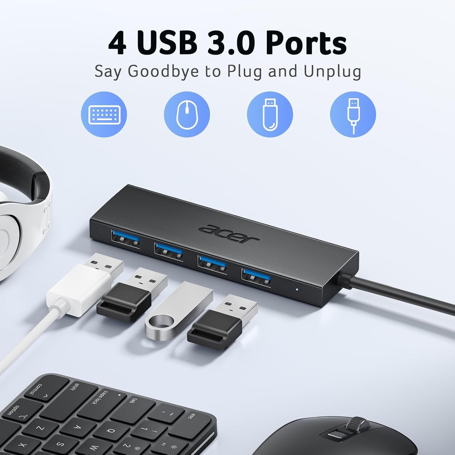 USB Hub 4 Ports, Multiple USB 3.0 Hub, USBA Splitter for Laptop/PC 2FT - Image 2
