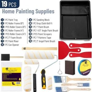 Paint Roller Kit, 19 pcs, Roller Set with Microfiber Sleeves & Frame