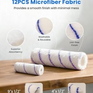 Paint Roller Kit, 19 pcs, Roller Set with Microfiber Sleeves & Frame