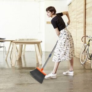 Broom and Dustpan Set, Self-Cleaning with Dustpan Teeth
